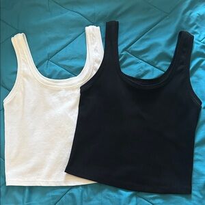 Wild Fable Black and White Ribbed Crop Tank Top Set